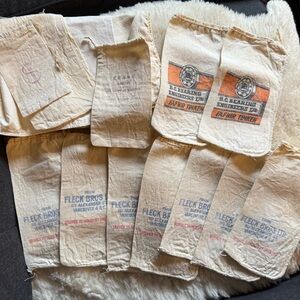1930s Antique Branded Grainsack Drawstring Bags